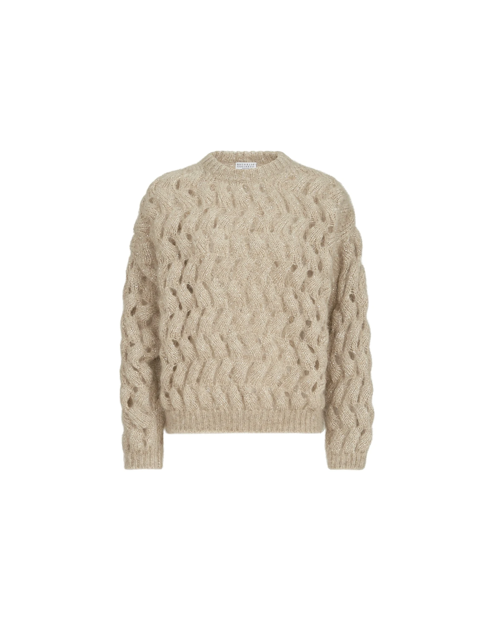 Brunello Cucinelli Dazzling Zigzag Cables sweater in Sand | Buy Knitwear at Luxury Shoes Brunello Cucinelli Dazzling Zigzag Cables sweater in Sand