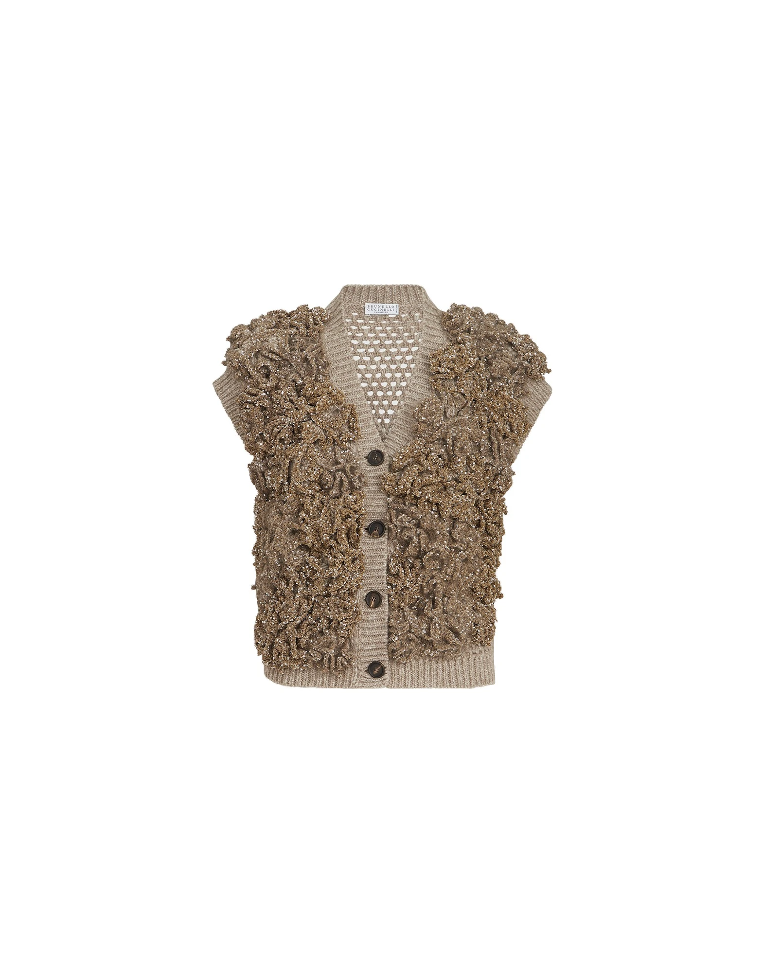 Brunello Cucinelli Dazzling blossom OPERA vest in Light Brown | Buy Knitwear at Luxury Shoes Brunello Cucinelli Dazzling blossom OPERA vest in Light Brown