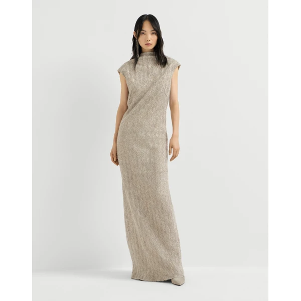 Brunello Cucinelli Dazzling chevron embroidery dress in Rope, view 2 | Dresses | Luxury Shoes 