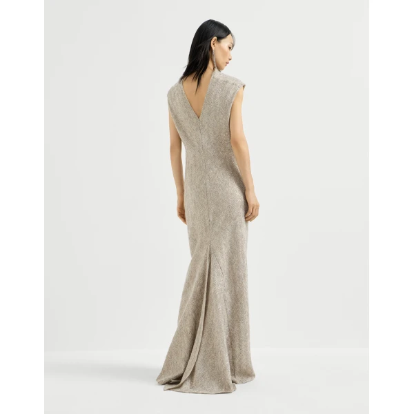 Brunello Cucinelli Dazzling chevron embroidery dress in Rope, view 3 | Dresses | Luxury Shoes 