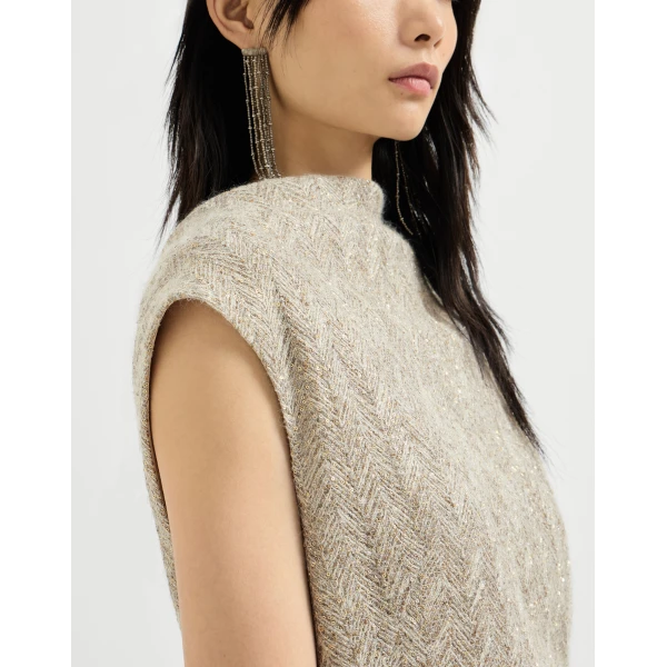 Brunello Cucinelli Dazzling chevron embroidery dress in Rope, view 4 | Dresses | Luxury Shoes 