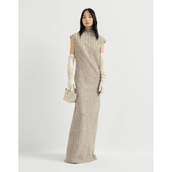 Brunello Cucinelli Dazzling chevron embroidery dress in Rope, view 6 | Dresses | Luxury Shoes 
