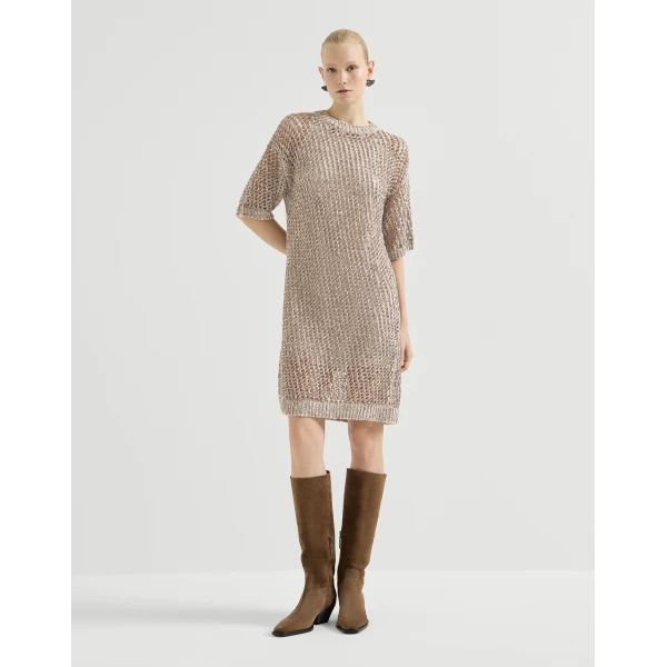 Brunello Cucinelli Dazzling chiné net dress in Rope