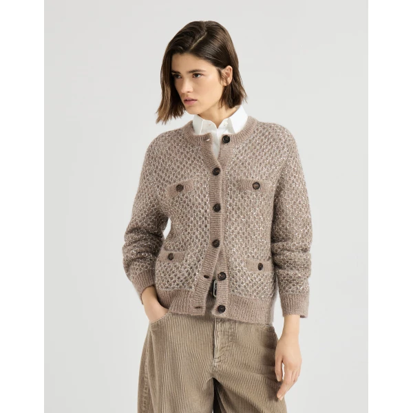 Brunello Cucinelli Dazzling net cardigan in Light Brown, view 2 | Cardigan | Luxury Shoes 