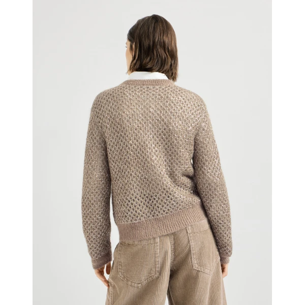 Brunello Cucinelli Dazzling net cardigan in Light Brown, view 3 | Cardigan | Luxury Shoes 
