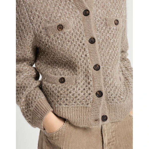 Brunello Cucinelli Dazzling net cardigan in Light Brown, view 4 | Cardigan | Luxury Shoes 