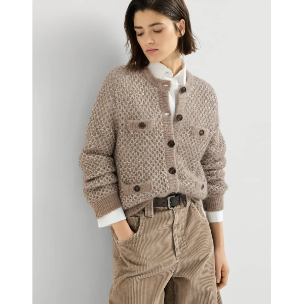 Brunello Cucinelli Dazzling net cardigan in Light Brown, view 5 | Cardigan | Luxury Shoes 