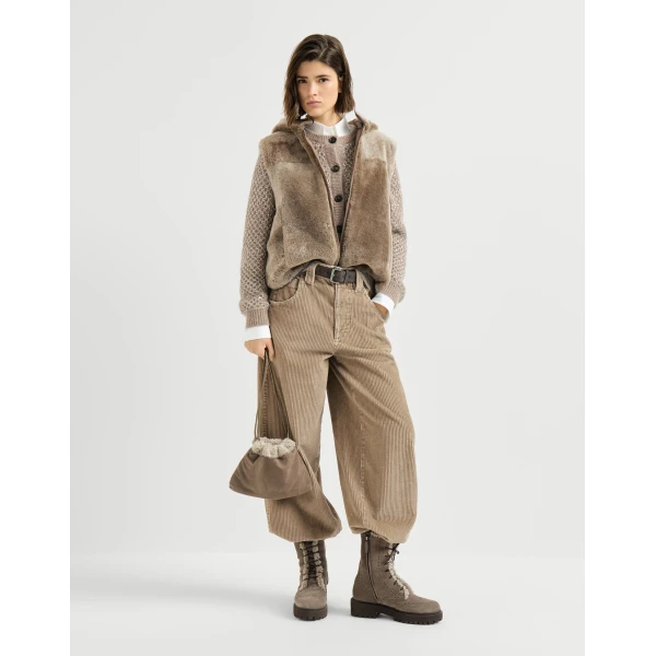 Brunello Cucinelli Dazzling net cardigan in Light Brown, view 6 | Cardigan | Luxury Shoes 