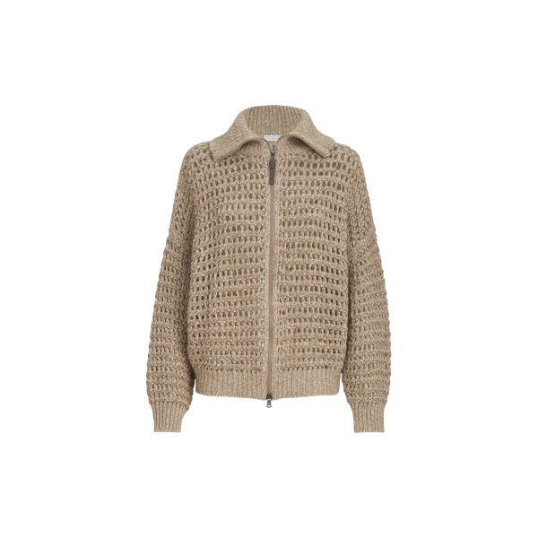 Brunello Cucinelli Dazzling net cardigan in Light Brown