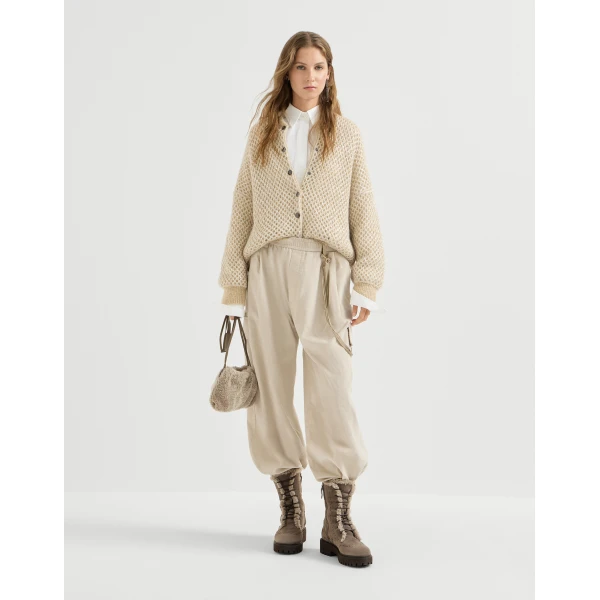 Brunello Cucinelli Dazzling net knit bomber jacket in Cream, view 6 | Jackets | Luxury Shoes 