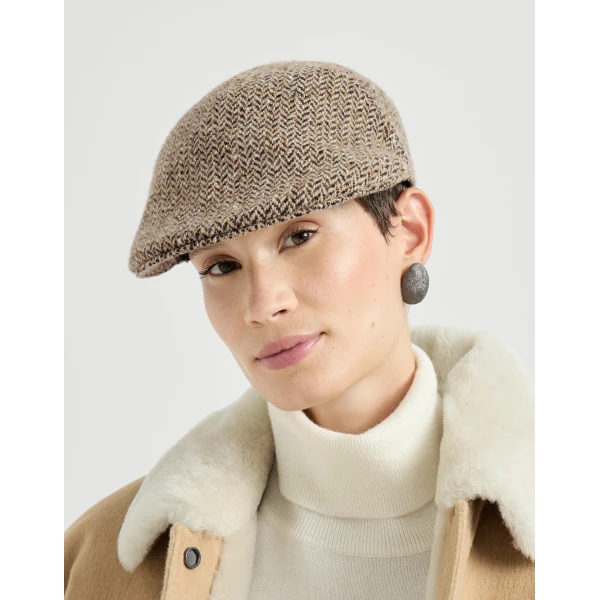 Brunello Cucinelli Dazzling & sparkling chevron flat hat in Light Brown, view 3 | Hats | Luxury Shoes 