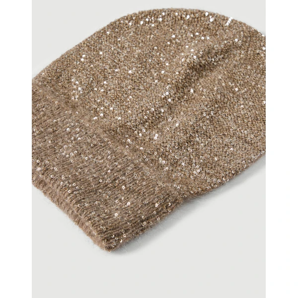 Brunello Cucinelli Dazzling texture beanie in Light Brown, view 2 | Hats | Luxury Shoes 