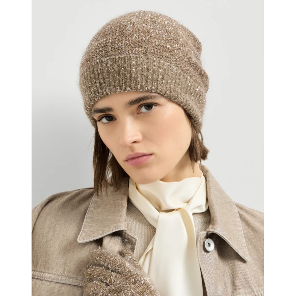 Brunello Cucinelli Dazzling texture beanie in Light Brown, view 3 | Hats | Luxury Shoes 