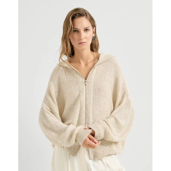 Brunello Cucinelli Dazzling texture cardigan in Vanilla, view 2 | Cardigan | Luxury Shoes 