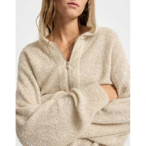 Brunello Cucinelli Dazzling texture cardigan in Vanilla, view 4 | Cardigan | Luxury Shoes 