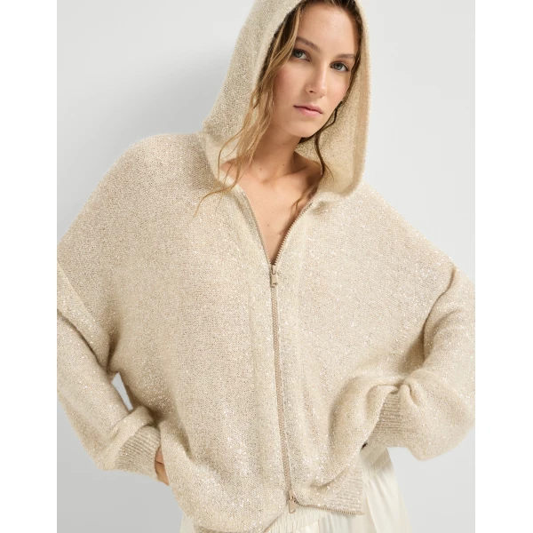 Brunello Cucinelli Dazzling texture cardigan in Vanilla, view 5 | Cardigan | Luxury Shoes 