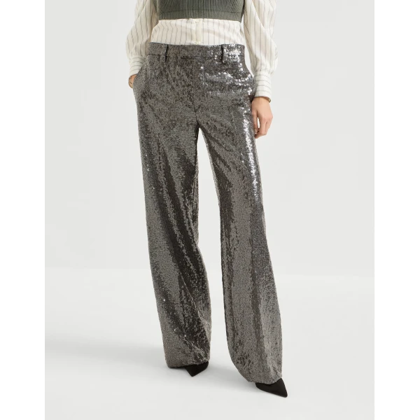 Brunello Cucinelli Dazzling texture embroidery trousers in Dark Grey