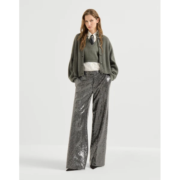 Brunello Cucinelli Dazzling texture embroidery trousers in Dark Grey