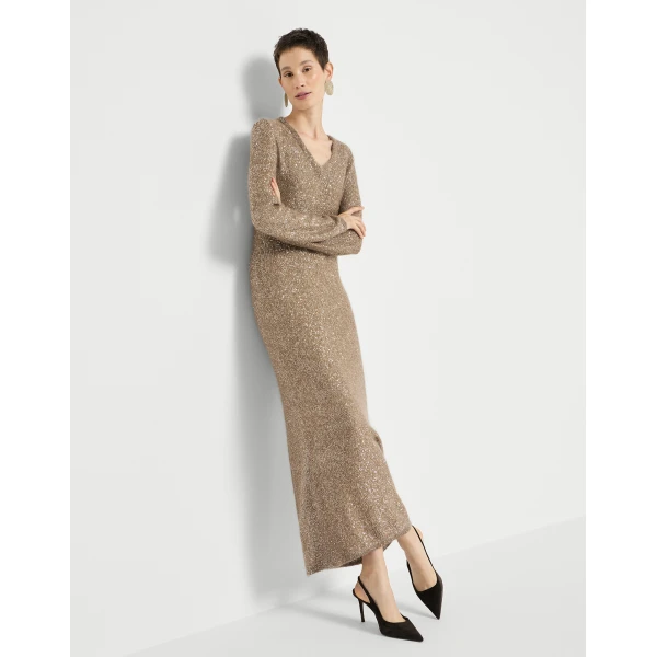 Dazzling texture knit dress in Light Brown - Image 5