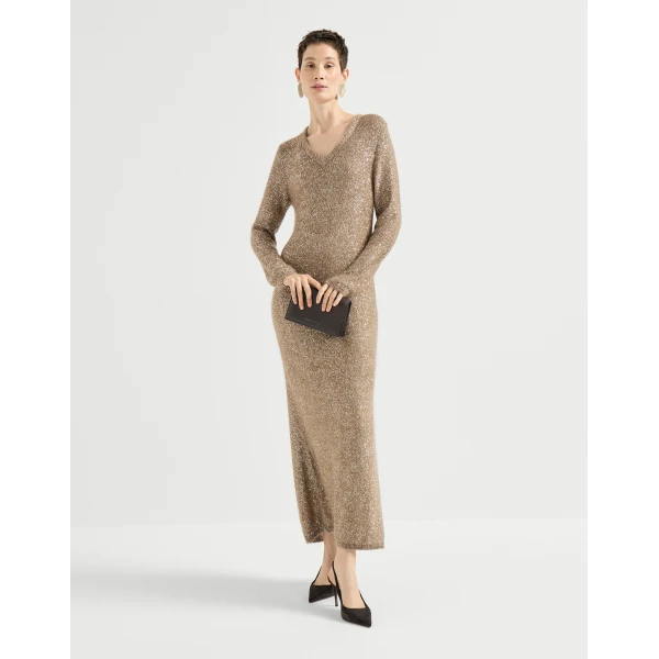 Dazzling texture knit dress in Light Brown - Image 6