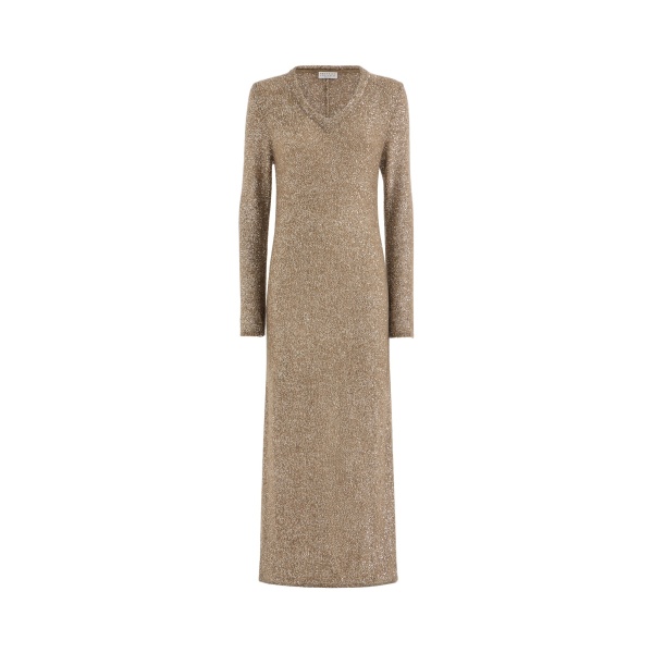 Brunello Cucinelli Dazzling texture knit dress in Light Brown