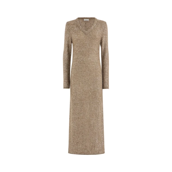 Brunello Cucinelli Dazzling texture knit dress in Light Brown