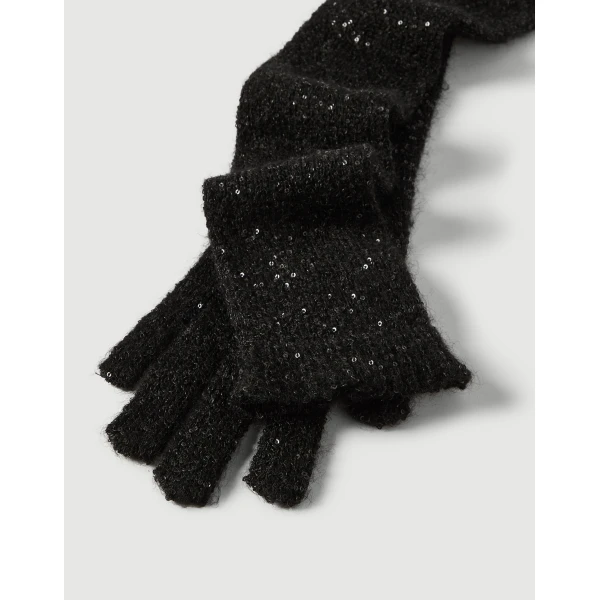 Brunello Cucinelli Dazzling texture knit gloves in Black, view 2 | Gloves | Luxury Shoes 