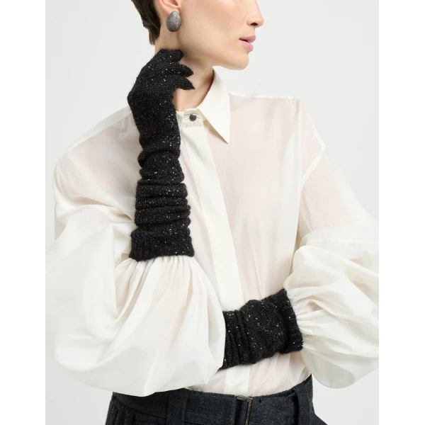 Brunello Cucinelli Dazzling texture knit gloves in Black, view 3 | Gloves | Luxury Shoes 