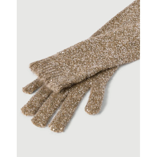 Brunello Cucinelli Dazzling texture knit gloves in Light Brown, view 2 | Gloves | Luxury Shoes 