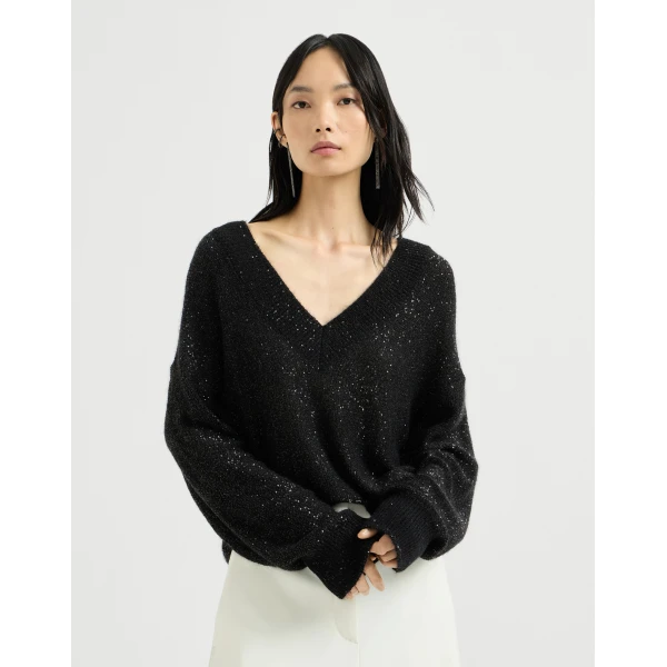 Brunello Cucinelli Dazzling texture sweater in Black, view 2 | Sweaters | Luxury Shoes 