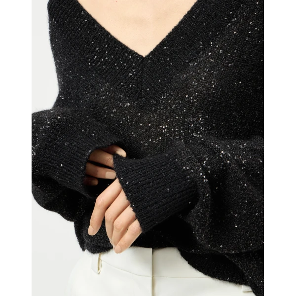 Brunello Cucinelli Dazzling texture sweater in Black, view 4 | Sweaters | Luxury Shoes 
