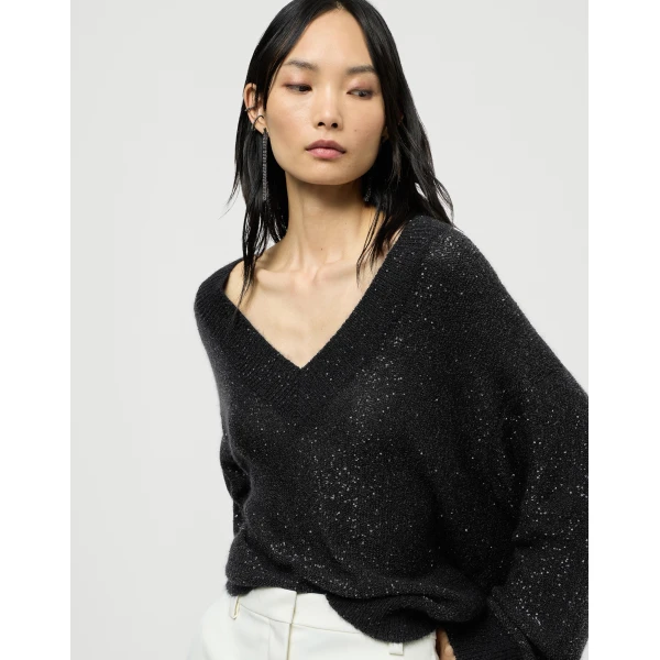 Brunello Cucinelli Dazzling texture sweater in Black, view 5 | Sweaters | Luxury Shoes 
