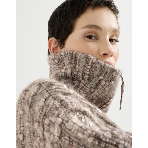 Dazzling tree bark embroidery cardigan in Beige - Image 4