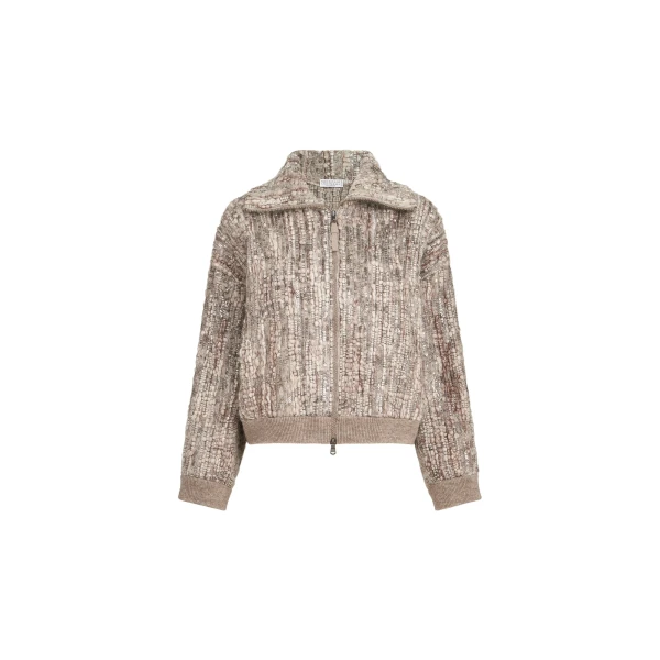 Dazzling tree bark embroidery cardigan in Beige