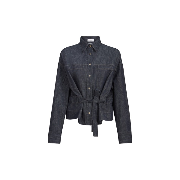 Brunello Cucinelli Denim-effect twill cropped shirt in Dark Denim