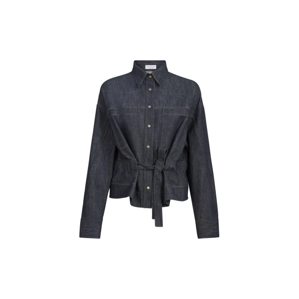 Brunello Cucinelli Denim-effect twill cropped shirt in Dark Denim