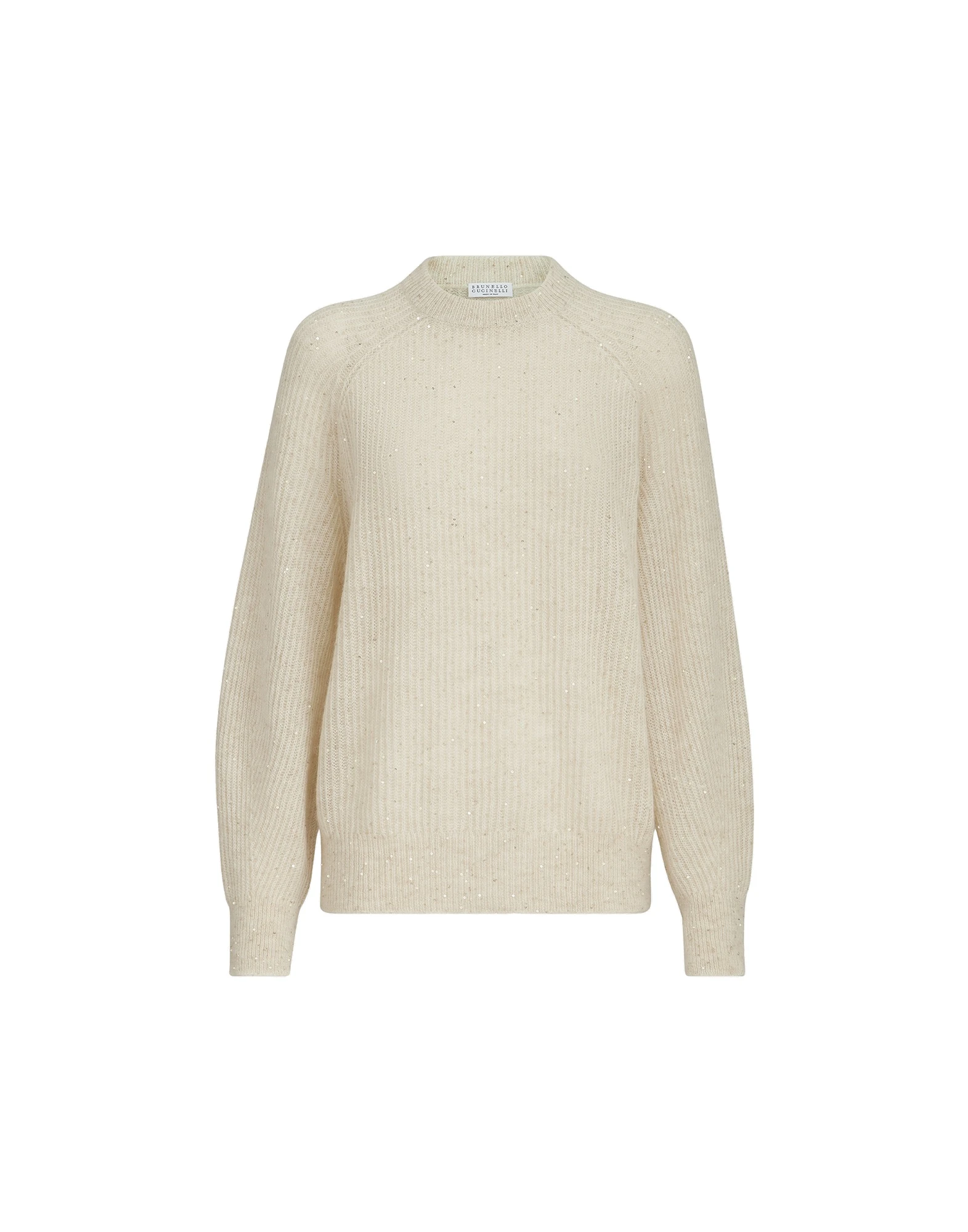 Brunello Cucinelli Diamond yarn English rib sweater in Ivory | Buy Knitwear at Luxury Shoes Brunello Cucinelli Diamond yarn English rib sweater in Ivory