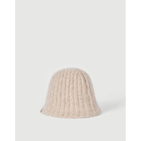 Brunello Cucinelli Diamond yarn rib knit bucket hat in Ecru, view 2 | Hats | Luxury Shoes 