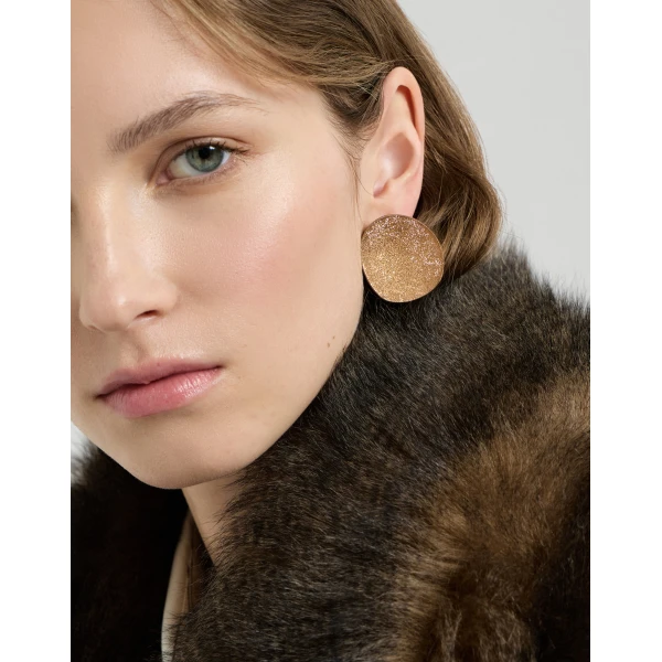 Brunello Cucinelli Disc Shimmer Earrings in Gold, view 2 | Earrings | Luxury Shoes 