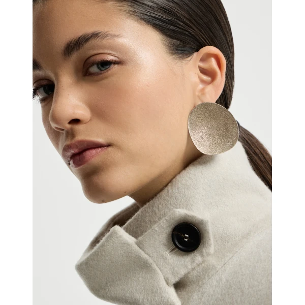 Brunello Cucinelli Disc Shimmer Earrings in Silver, view 3 | Earrings | Luxury Shoes 