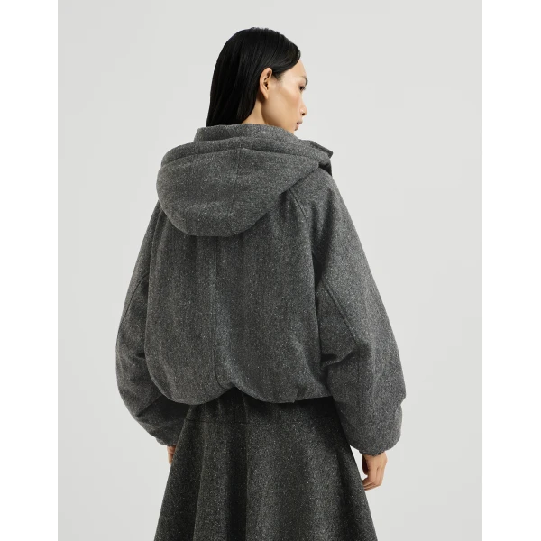 Brunello Cucinelli Donegal down jacket with hood in Anthracite