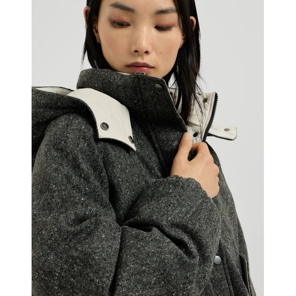 Brunello Cucinelli Donegal down jacket with hood in Anthracite