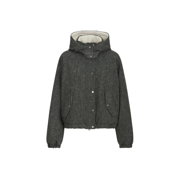 Brunello Cucinelli Donegal down jacket with hood in Anthracite