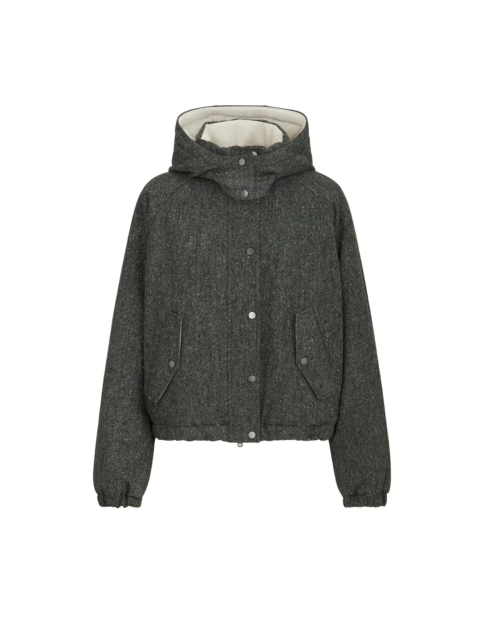 Brunello Cucinelli Donegal down jacket with hood in Anthracite | Buy Jackets at Luxury Shoes Brunello Cucinelli Donegal down jacket with hood in Anthracite