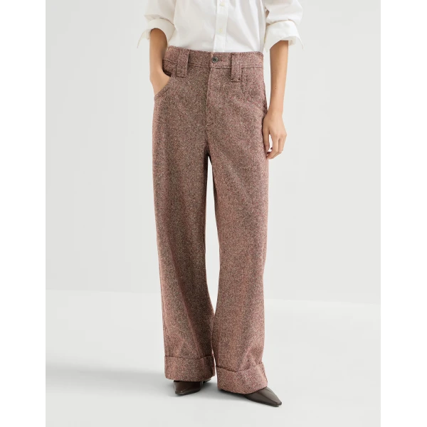 Brunello Cucinelli Donegal five-pocket baggy trousers in Burgundy