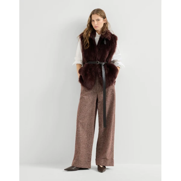 Brunello Cucinelli Donegal five-pocket baggy trousers in Burgundy