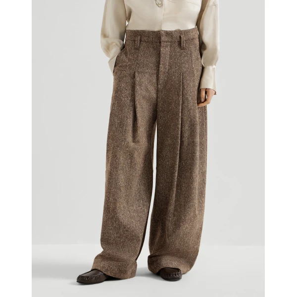 Brunello Cucinelli Donegal pleated barrel trousers in Light Brown