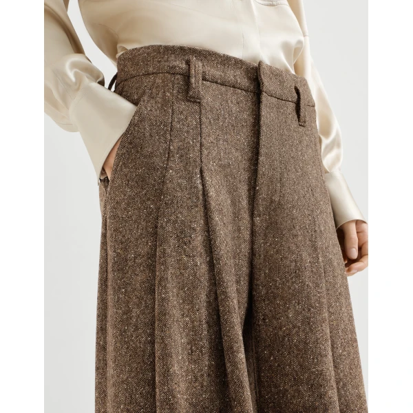 Brunello Cucinelli Donegal pleated barrel trousers in Light Brown