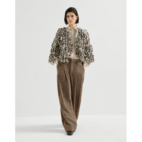 Brunello Cucinelli Donegal pleated barrel trousers in Light Brown