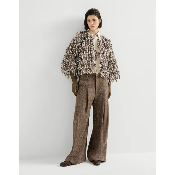 Brunello Cucinelli Donegal pleated barrel trousers in Light Brown